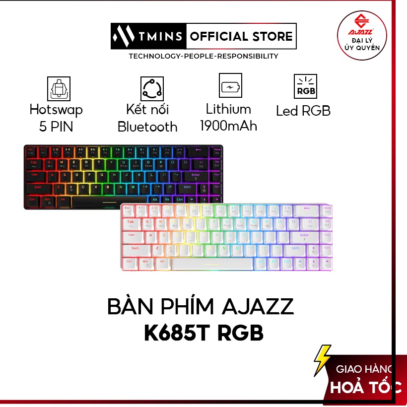 Bàn phím cơ không dây AJAZZ K685T RGB - Hotswap 3 Mode  - Hàng chính hãng bảo hành 2 năm