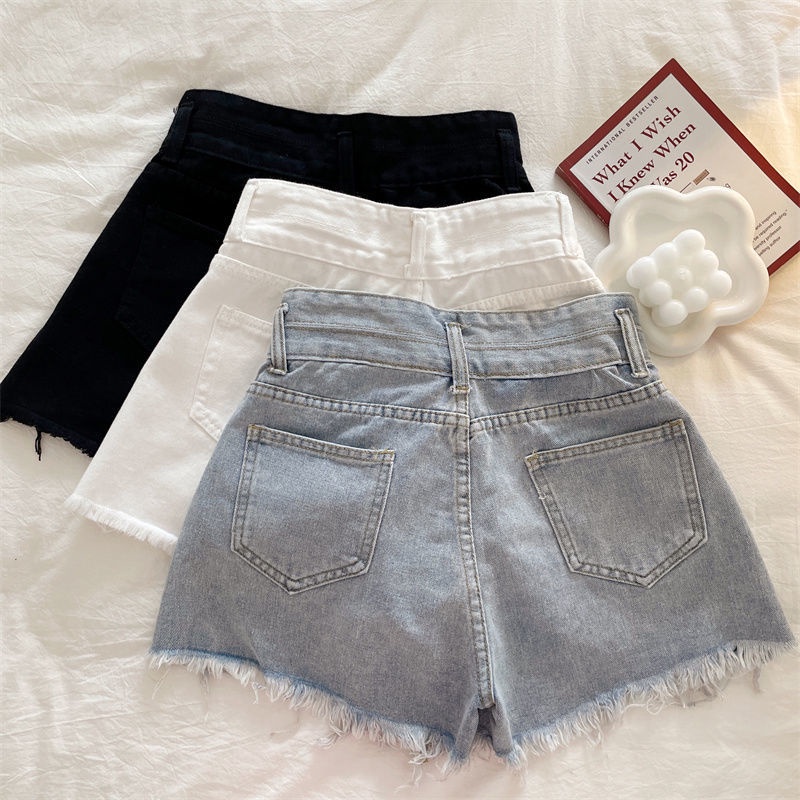 Quần Short Denim Sờn 167544 Quần Short Lưng Cao Dáng Rộng Thiết Kế Rách Cá Tính