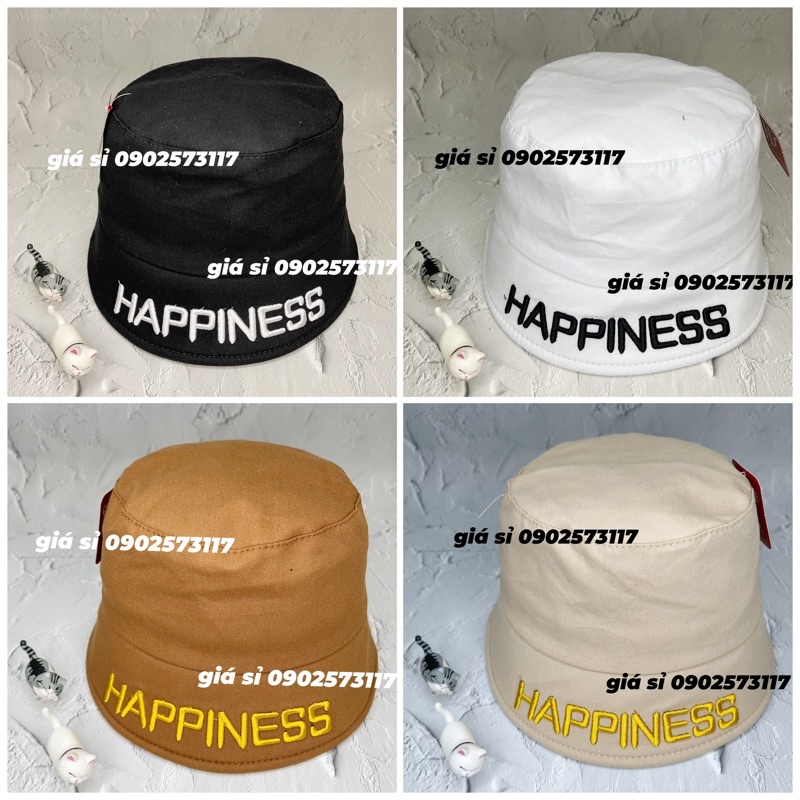 Nón mũ bucket thêu vành HAPPY đơn giản cá tính hottrend nam nữ