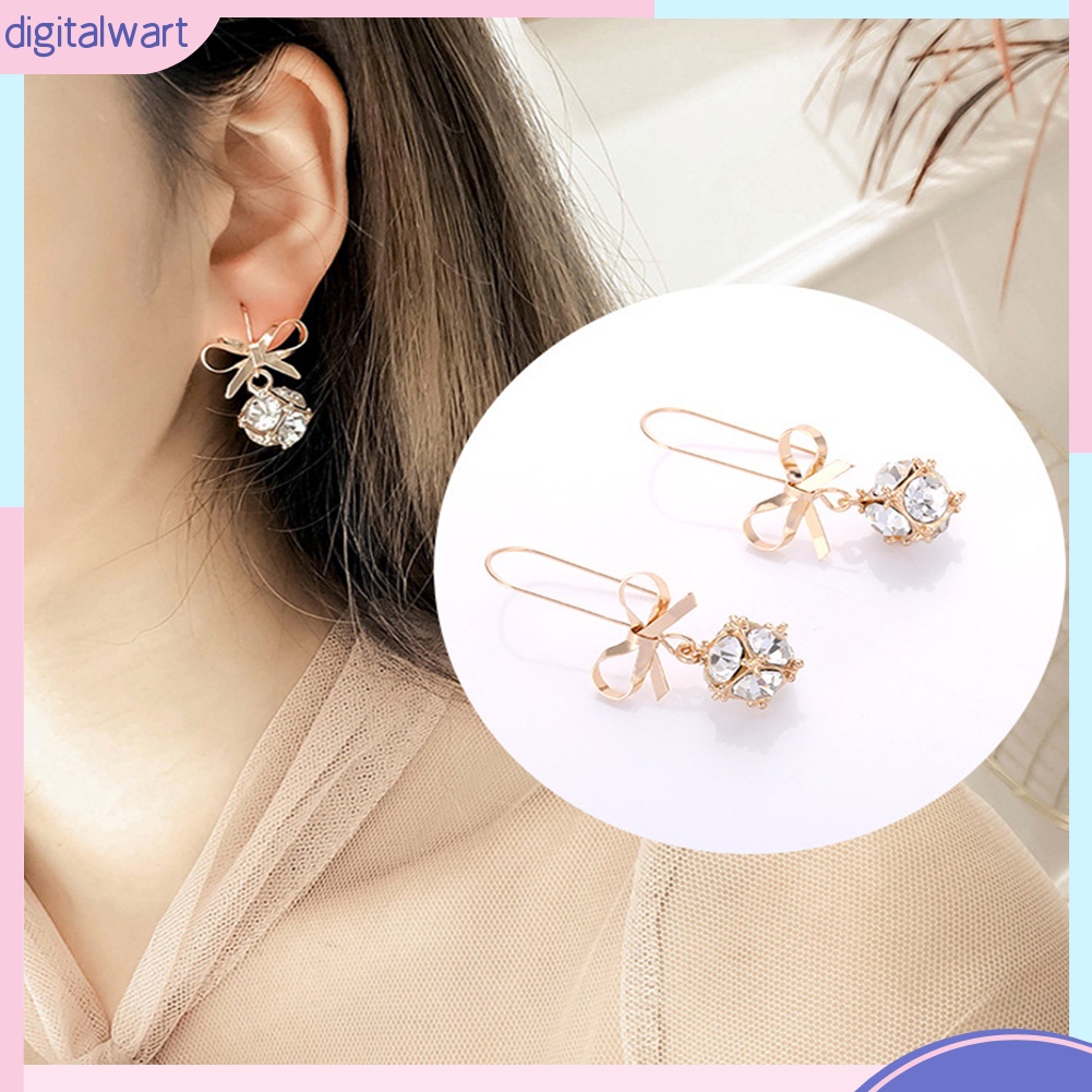 Đôi bông tai hình nơ phối đính đá kiểu dáng trẻ trung cho nữ