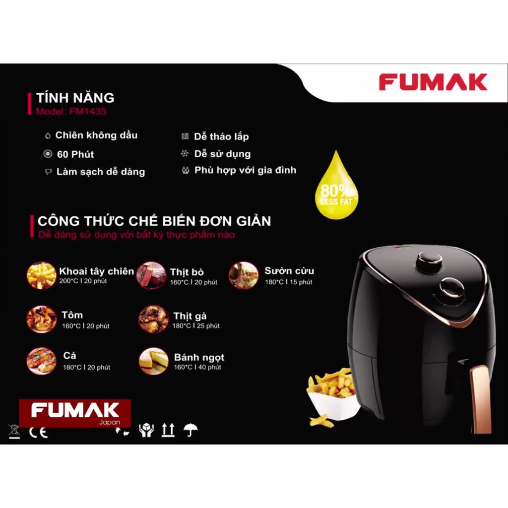 NỒI CHIÊN KHÔNG DẦU FUMAK FM-2055 Dung Tích 5.5L. Xuất xứ Nhật Bản, [Đổi trả 30 ngày - Bảo hành 18 tháng]