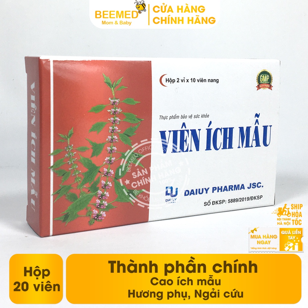 Viên uống Ích Mẫu - Bổ huyết, điều kinh, giảm rối loạn kinh nguyệt - Hộp 20 viên - đ.y