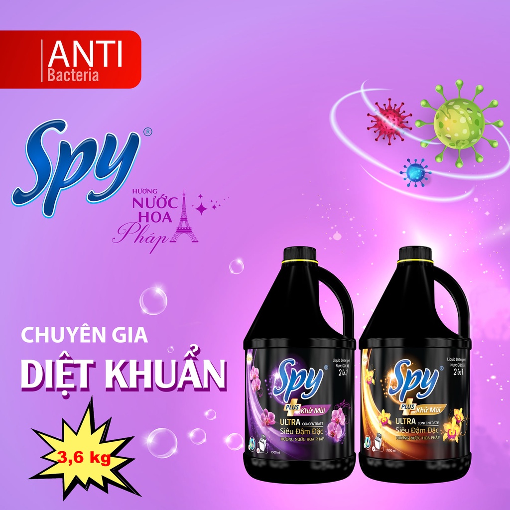 Nước giặt xả SPY Ultra Clean Plus can 3,6 kg 2 trong 1 Sạch sâu Thơm lâu Diệt khuẩn