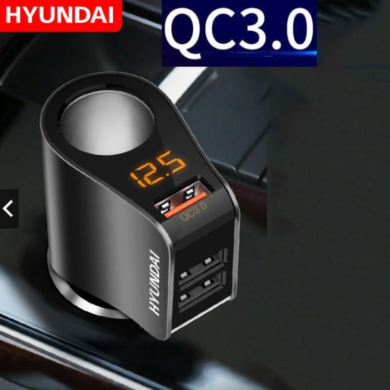 Tẩu Sạc ô tô 3 cổng QC 3.0 - Tẩu chia sạc chính hãng Hyundai HY-10 dùng được cho mọi loại xe