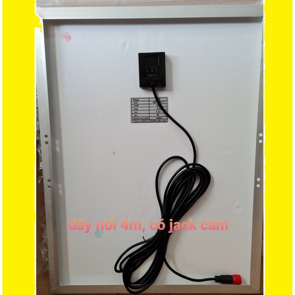 Tấm pin năng lượng mặt trời Solar Panel 6V 20W Poly - Solar panel 6V 20W Poly,sẵn dây nối 5m,đầu cắm tùy chọn -PHỤ KIỆN