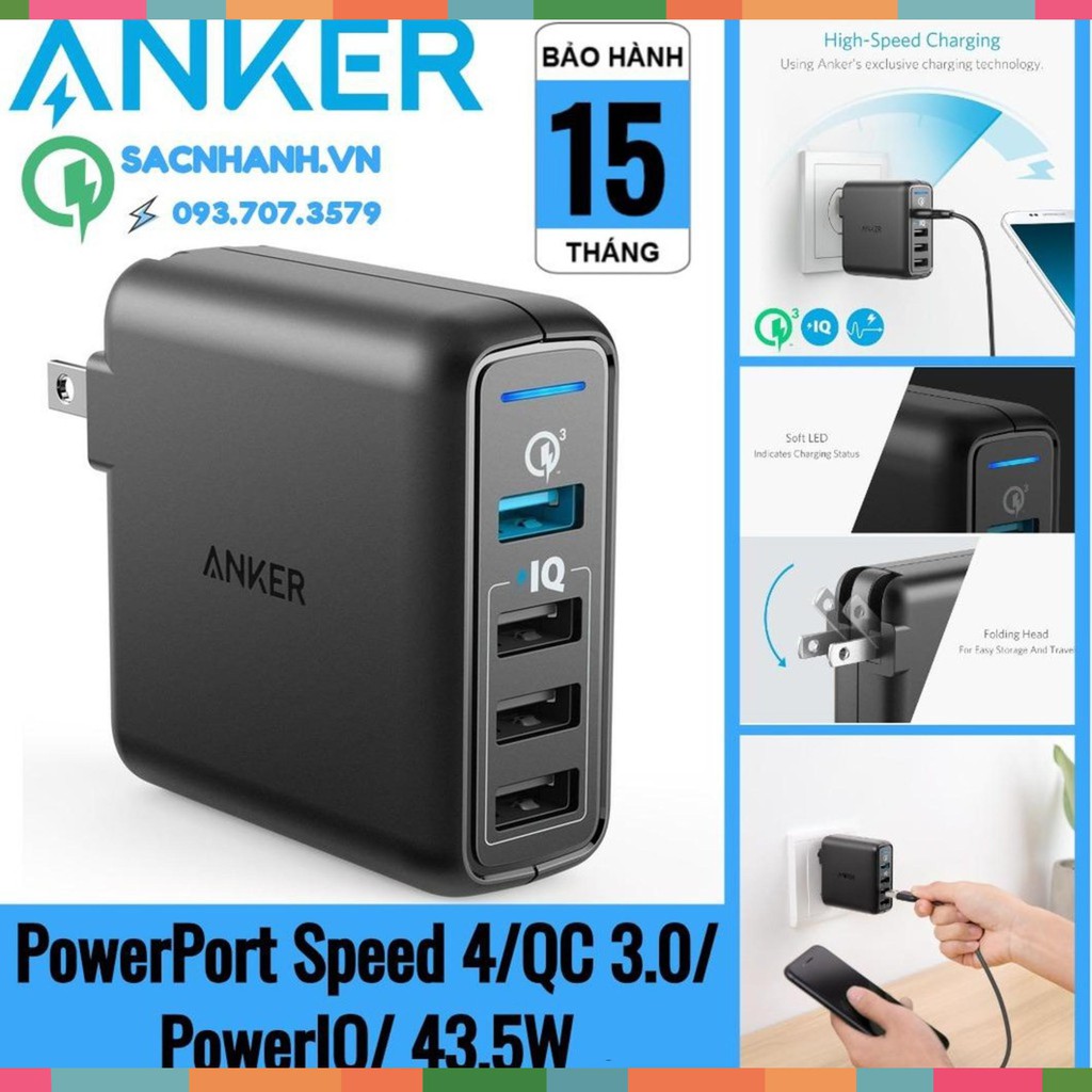 Sạc Anker PowerPort Speed 4 , 43.5w, 1 cổng Quick Charge 3.0 - A2040 _AK