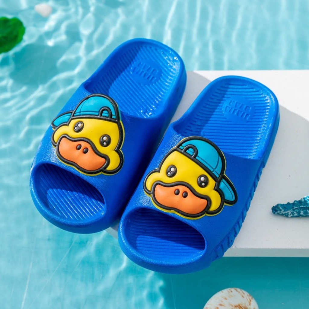 Dép bánh mì cho bé trai bé gái cao su đúc nguyên khối hình vịt đội nón