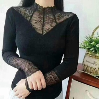 ÁO GIỮ NHIỆT LÓT LÔNG ĐEN CỔ REN