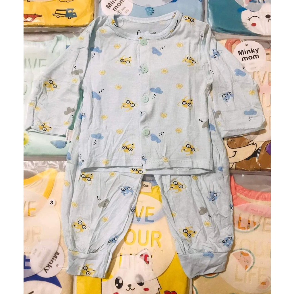Bộ Ava dài tay cúc giữa thun mềm cotton pettit xinh xắn cho bé trai và bé gái