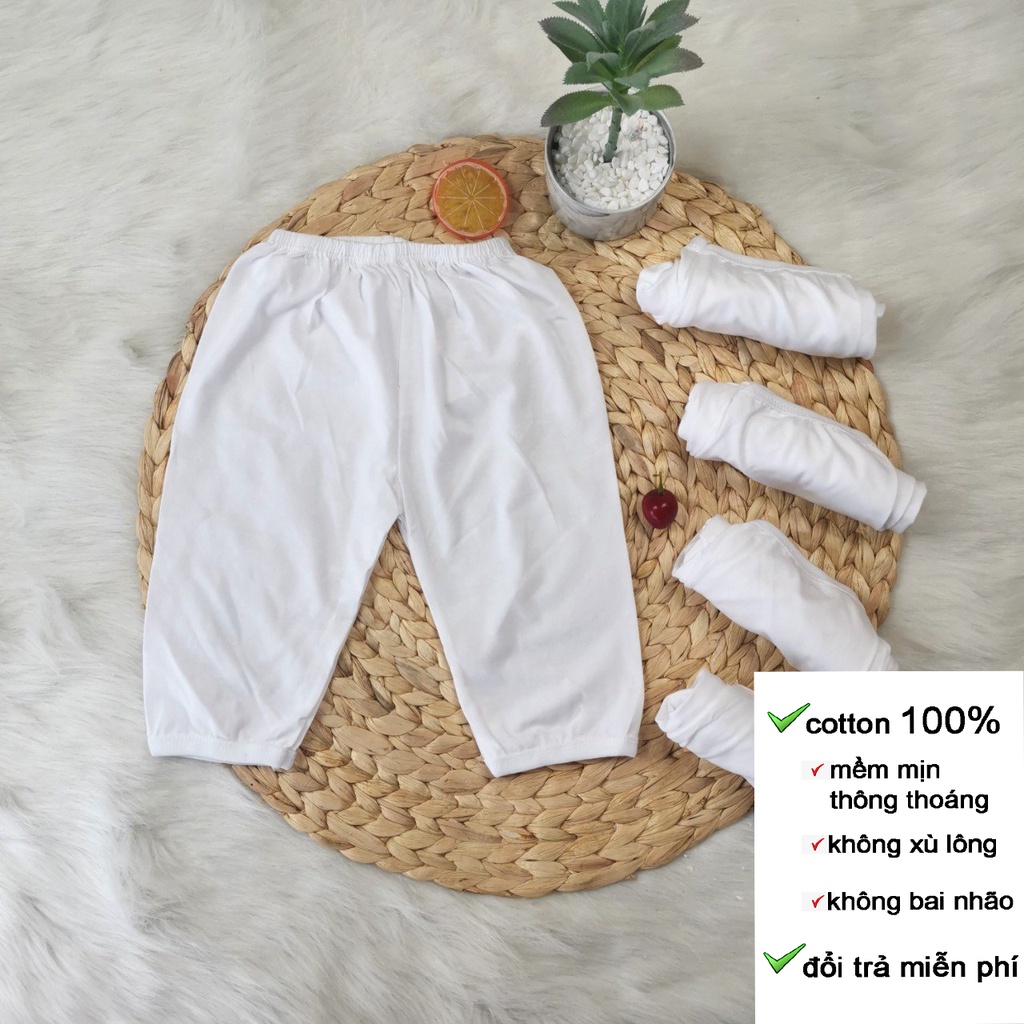 Quần dài mặc nhà cho bé màu trắng thun cotton mềm mát 8kg đến 50kg