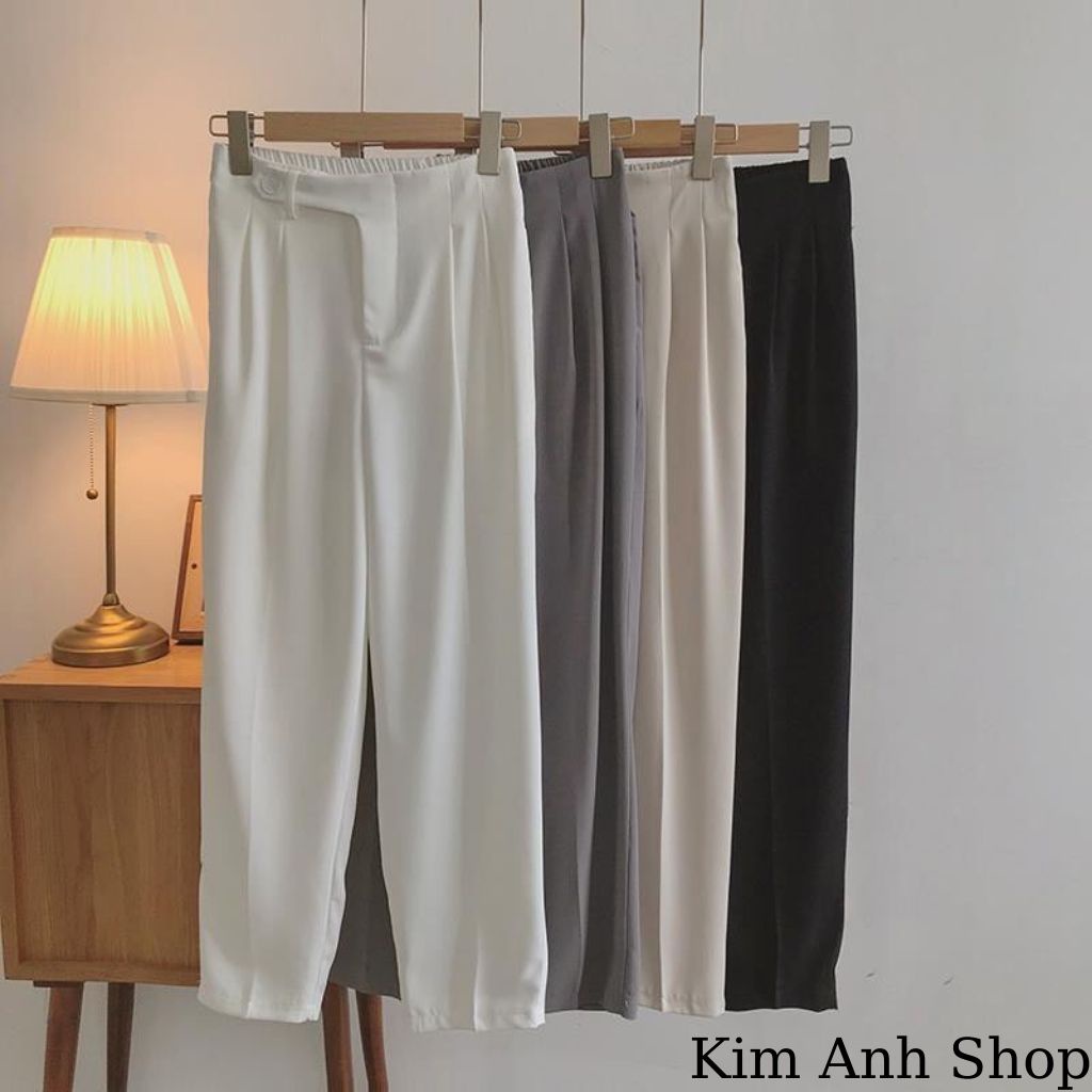 Quần baggy nữ hàng thiết kế cạp cao cách điệu khuy cài lệch,Quần tây lưng chun thoải mái,mặc đi làm,đi học_Kim Anh Shop