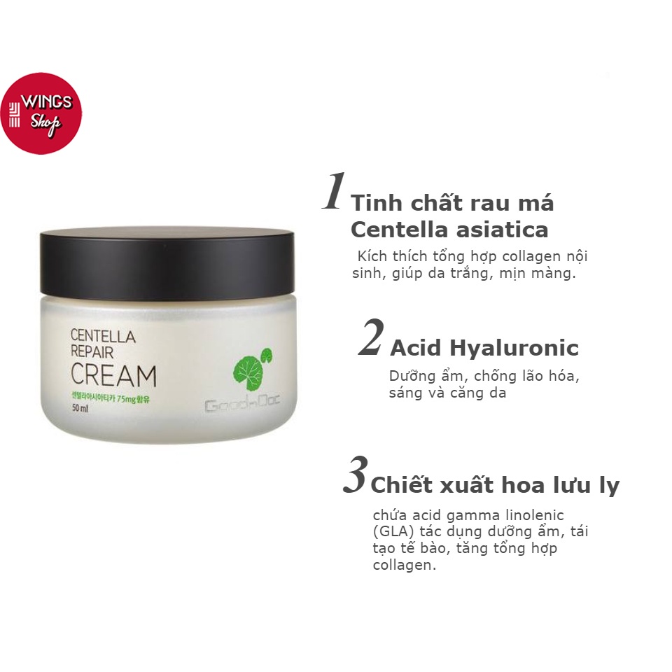 Kem Phục Hồi Dưỡng Da Trắng Sáng Chống Lão Hóa GoodnDoc Centella Repair Cream 50ML | Wings Shop
