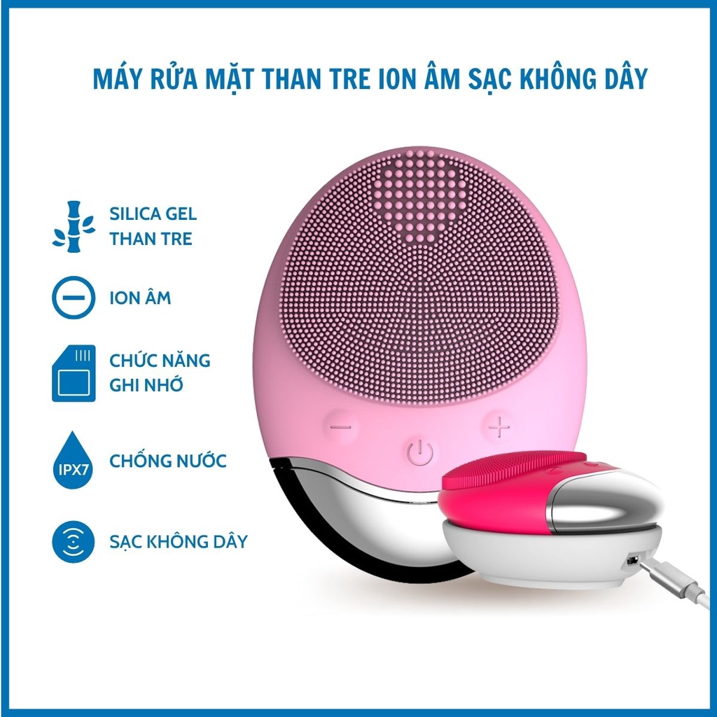 Máy rửa mặt siêu âm mini cầm tay 4 in 1: Tẩy trang, massage mặt sạch mụn đầu đen - Bé Xinh Shop