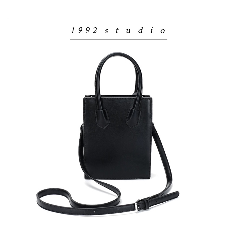 Túi xách nữ 1992 s t u d i o/ KAREN BAG/  màu đen quai xách da vân nổi sành điệu có dây đeo chéo