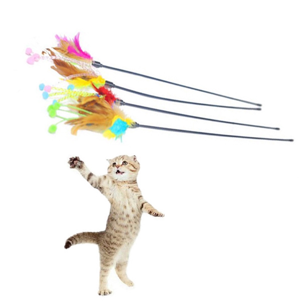 Câu mèo lông vũ kèm chuông, câu mèo cán gỗ