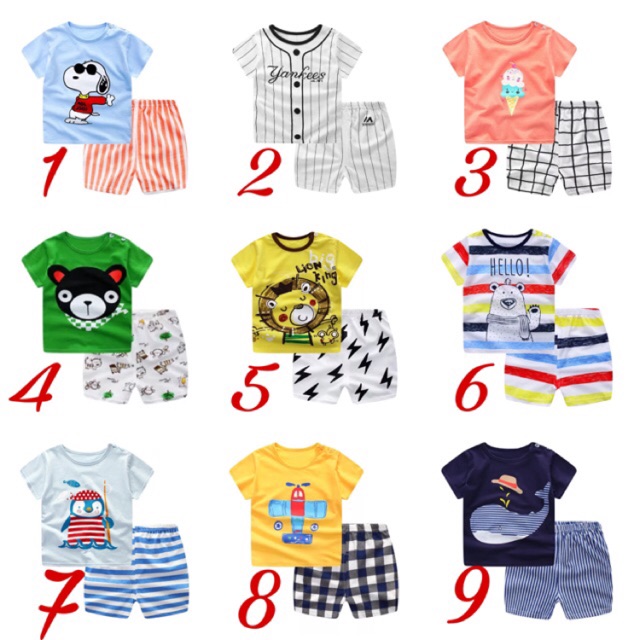 Combo 4 Bộ quần áo cộc tay cho bé trai/be gái cotton hè thu hàng Quảng châu cao cấp