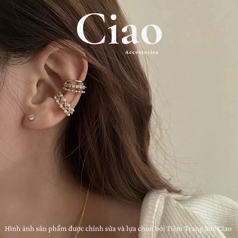Khuyên vành tai/ Kẹp vành tai mạ bạc đính đá thiết kế mới lạ Ciao accessories