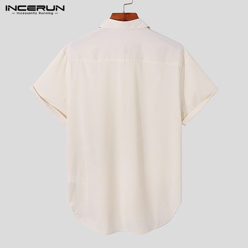 Áo thun polo INCERUN tay ngắn họa tiết sọc thời trang sành điệu cho nam