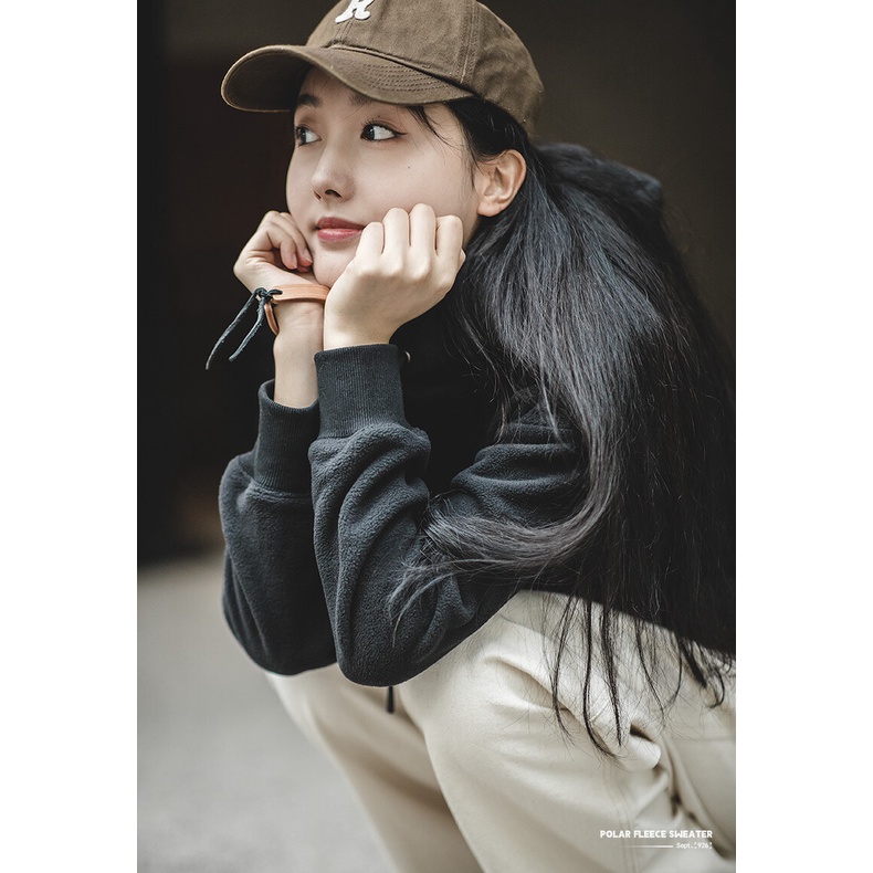 MADEN Áo sweater Sáp Mềm Mại Chui Đầu Tay Dài Có Khóa Kéo Trước Màu Đen Phong Cách Nhật Bản Thời Trang Mùa Thu 2022