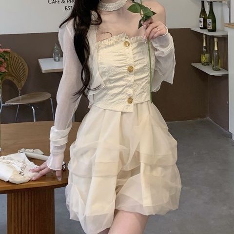 Đầm Ôm Dáng Hở Vai Phối Lưới Thiết Kế Ngọt Ngào Nữ Tính