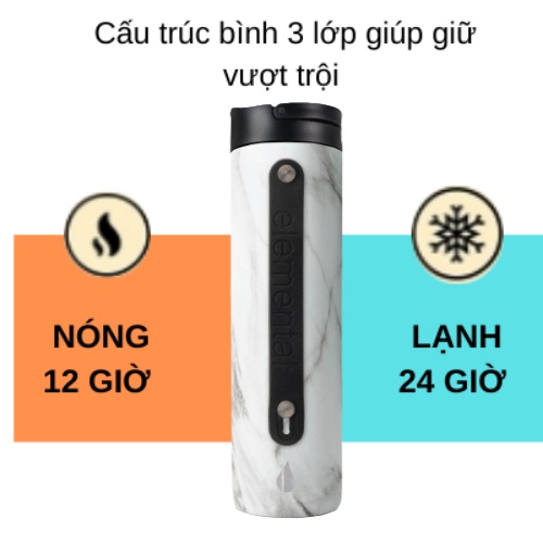 Bình giữ nhiệt Elemental sport 590ml màu vân đá, giữ nhiệt vượt trội, inox 304