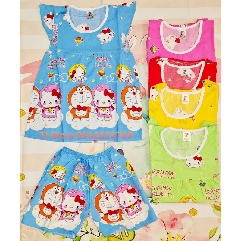 23-31kg Set Bộ Tôn Sát Nách Tay Cánh Tiên Họa Tiết Doraemon/Chuột Cho Bé Gái
