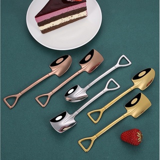 Thìa inox , muỗng inox ăn hình xẻng mạ vàng ăn dưa hấu xưới đất trồng cây muỗng hình xẻng bằng thép không gỉ