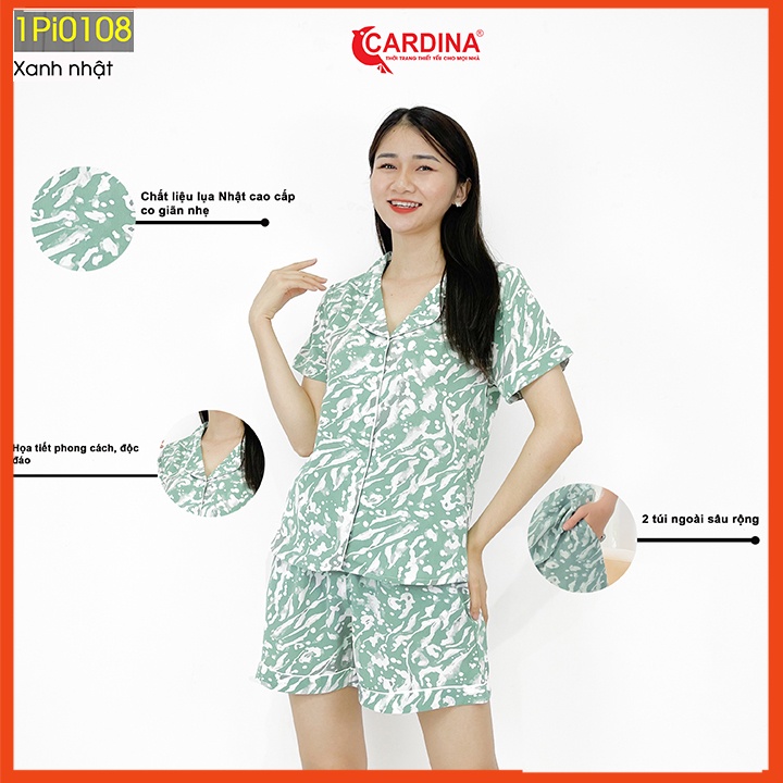 Đồ bộ pijama nữ CARDINA chất lụa Nhật cao cấp áo cộc tay họa tiết tinh tế, trẻ trung 1Pi01.