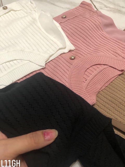Áo len tay lưới 2 túi