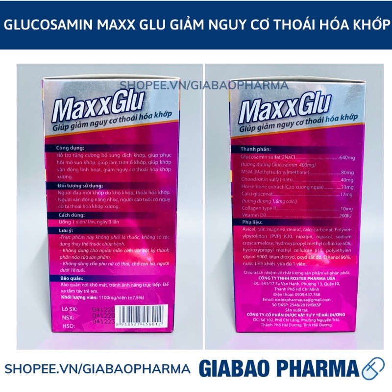 Viên uống MAXXGLU bổ sung glucosamine, hỗ trợ xương khớp - Hộp 60 viên