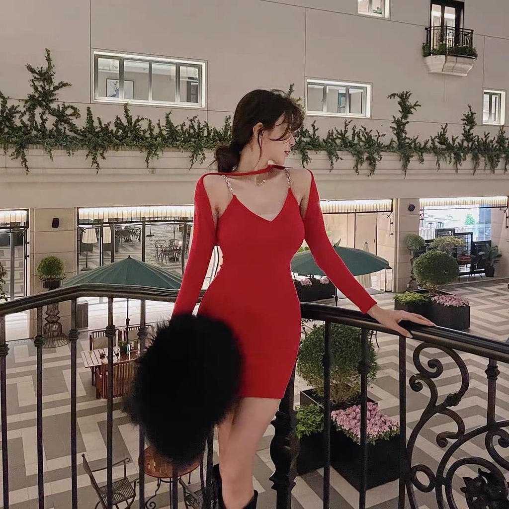 Váy Body 2 Dây Tay Rời LSEOUL V1267 Tôn Dáng Quyến Rũ Gợi Cảm