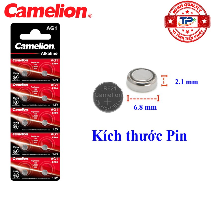 Vỉ 20 viên pin đồng hồ đeo tay AG1 / LR60 / LR621 Camelion Alkaline 1.5 V (mẫu mới) , SR621SW / 364 / 164 / SR60 nút áo