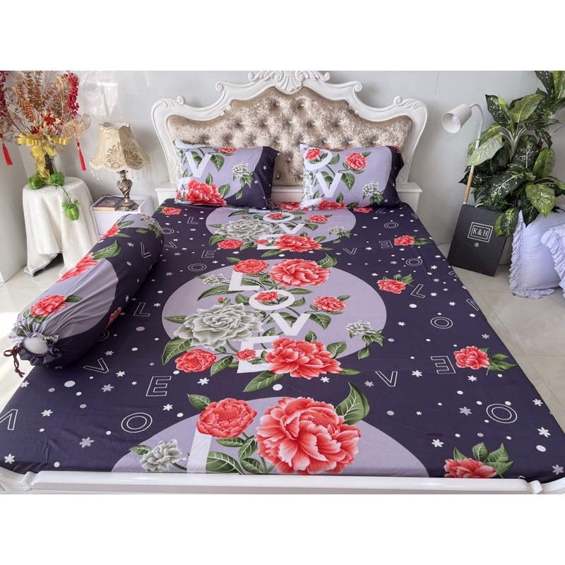 Bộ drap thun hàn quốc 4 món mát mịn, mẫu chữ LOVE siêu đẹp
