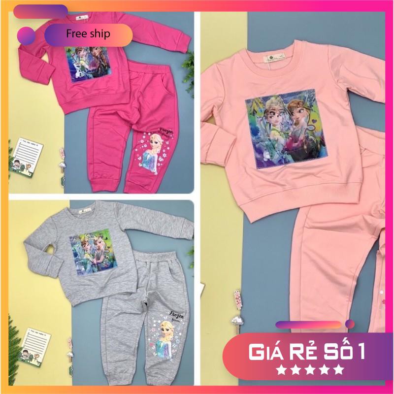 Bộ nỉ da cá thêu đáp 3D hình Elsa cực cute dành cho bé gái size từ 3-10 (14-32kg). Quấn áo trẻ em