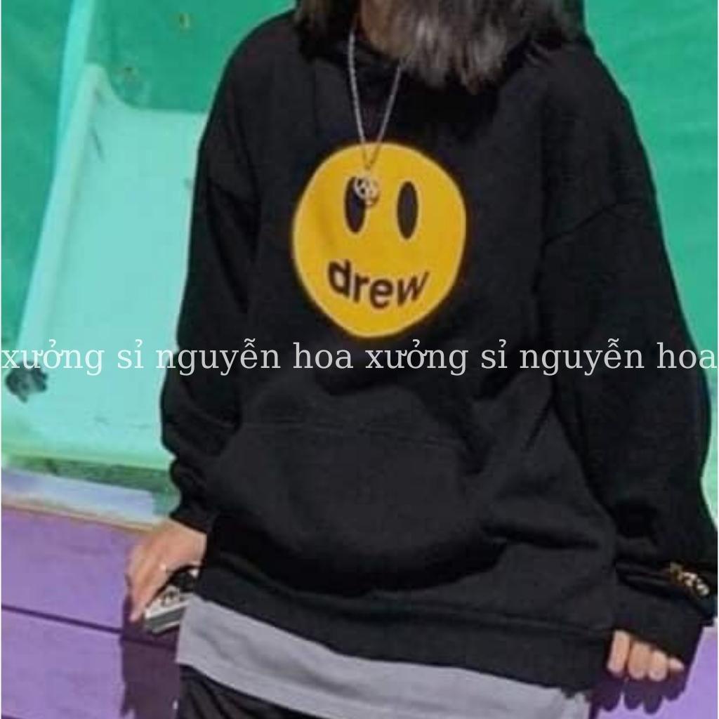 Áo hoodie nỉ nữ áo nỉ có mũ in hình mặt cười chữ DREW form dáng rộng unisex nam nữ mặc được Xưởng Sỉ Nguyễn Hoa