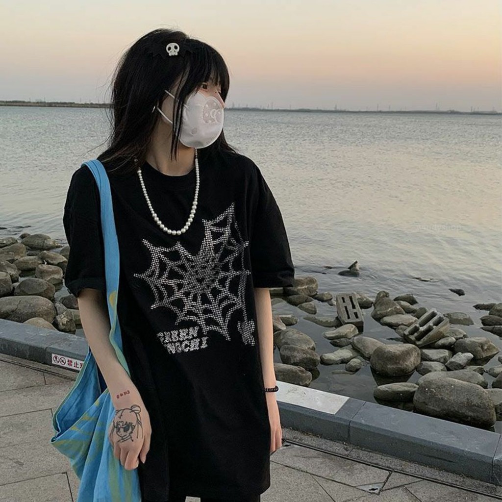 Áo Thun Tay Lỡ 100% Cotton Form Rộng Unisex Ulzzang Lưới Nhện