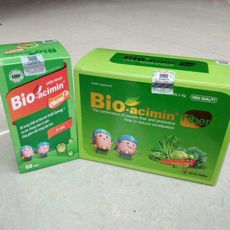 BIO ACIMIN FIBER - Bio-acimin chew F bổ sung chất xơ dành riêng cho trẻ táo bón, hộp 30 gói