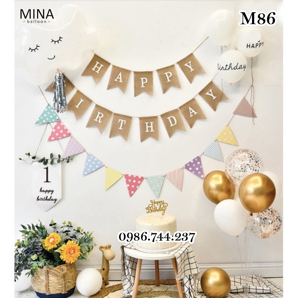 Set Bóng Trang Trí Sinh Nhật Kèm Banner Cờ Vải Happy Birthday