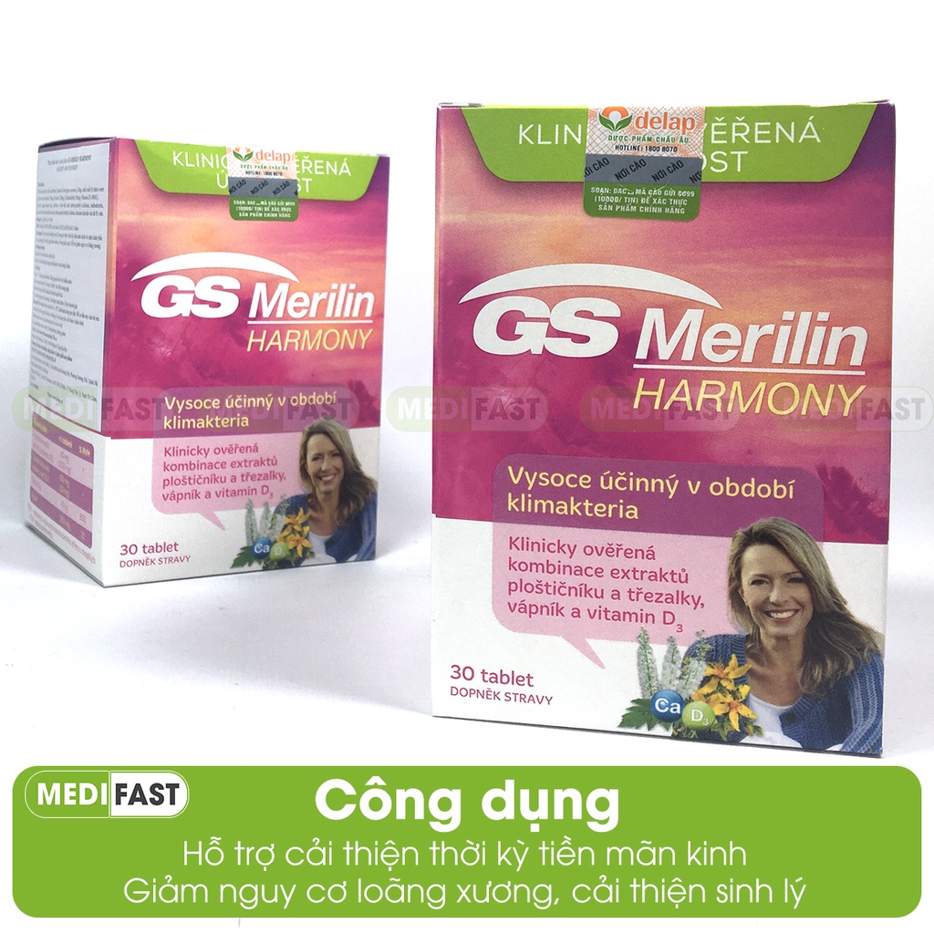 Bổ sung nội tiết tố GS Merilin Hộp 30 viên nhập khẩu Châu Âu GSmerilin cho phụ nữ thời tiền mãn kinh, phòng loãng xương
