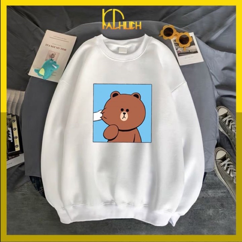 Áo sweater in Gấu Brown nhéo má dễ thương, size từ 40-80kg chất liệu vải nỉ cho cả nam và nữ