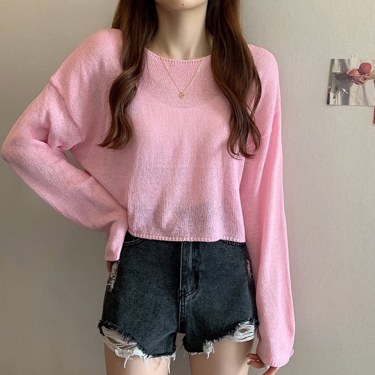 Áo thun ZHELIHANGFEI vải dệt kim tay dài dáng rộng chống nắng thời trang trẻ trung