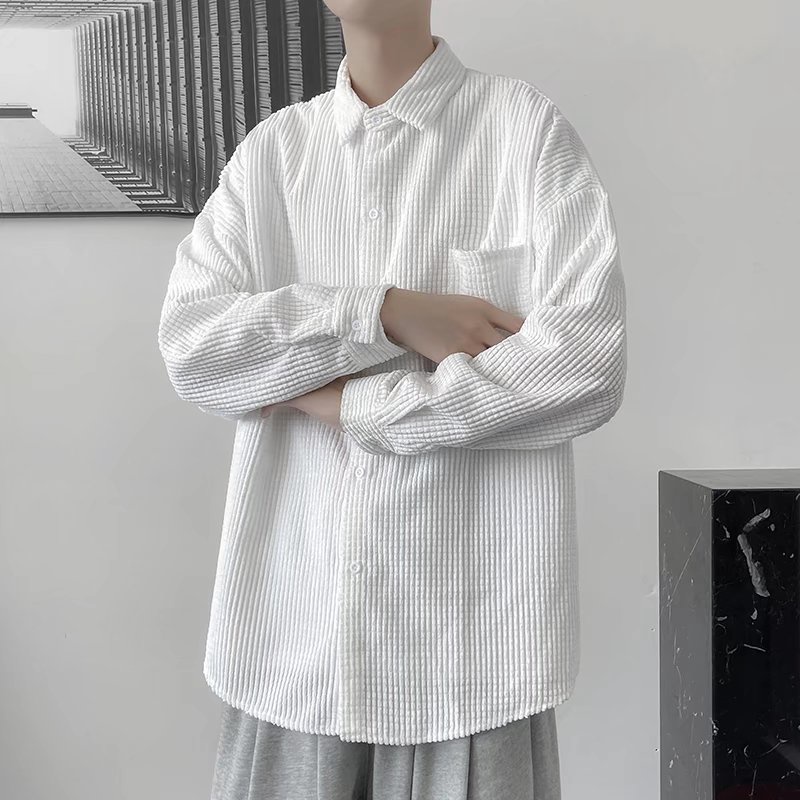 Áo khoác sơ mi tay dài bằng nhung kẻ phong cách xuân thu thịnh hành cho nam