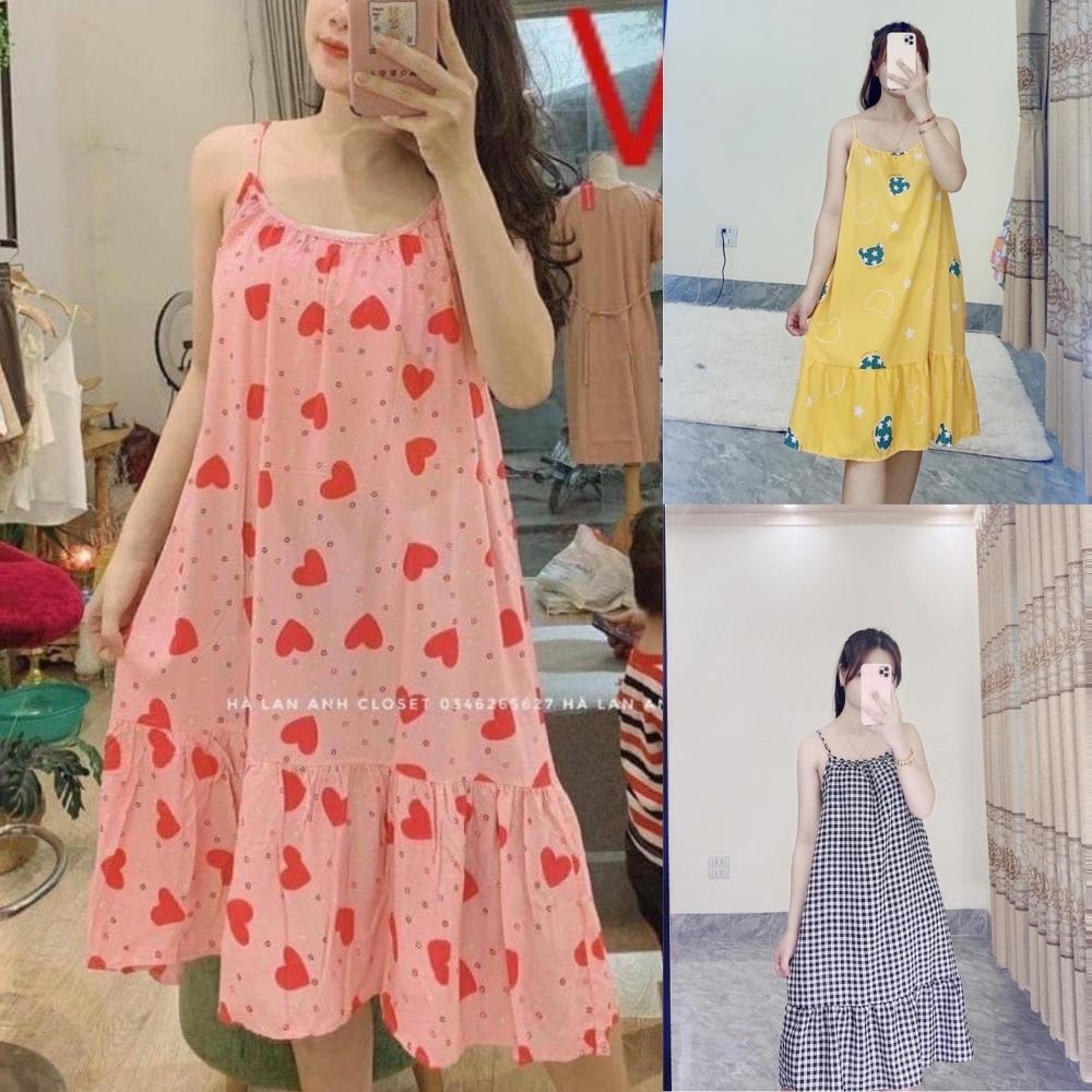 Váy Bầu Hai Dây Mặc Ngủ Mùa Hè Ở Nhà Vải Lanh Lụa  Mát Mẻ, Siêu Thoáng