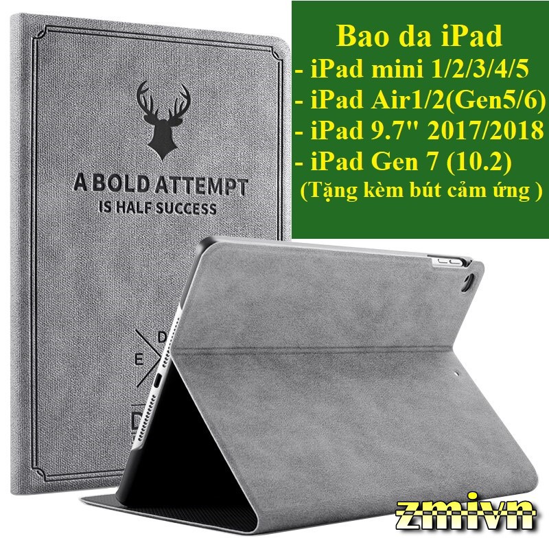 [Tặng bút] Ốp iPad, Bao Da iPad Logo Hươu / Ipad 2-3-4 / Air 1- 2 Mini 1- 2- 3 - 4  new 2017-2018 / Air 3 / 10.5