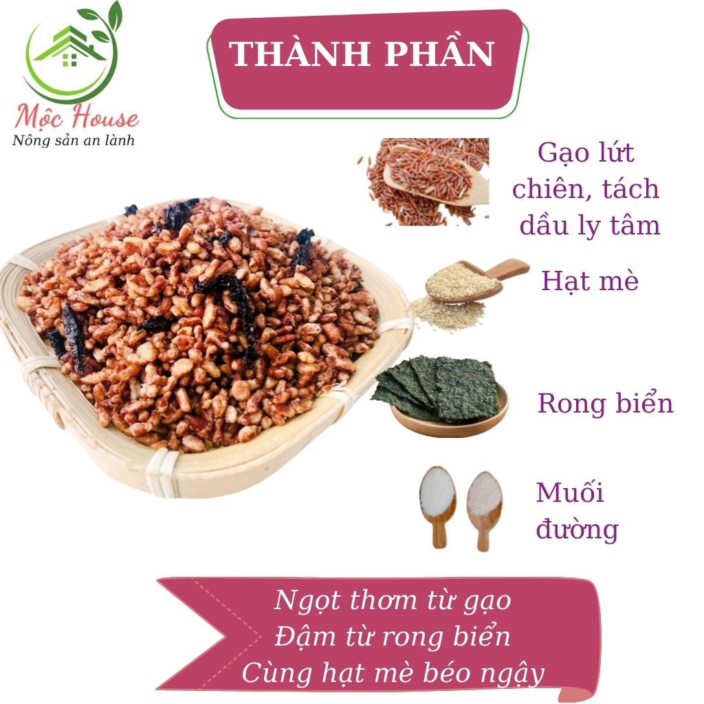 Gạo lứt sấy rong biển giòn ngon 200gram không dầu mỡ, đồ ăn vặt thực dưỡng, giảm cân không béo, Mộc xanh house