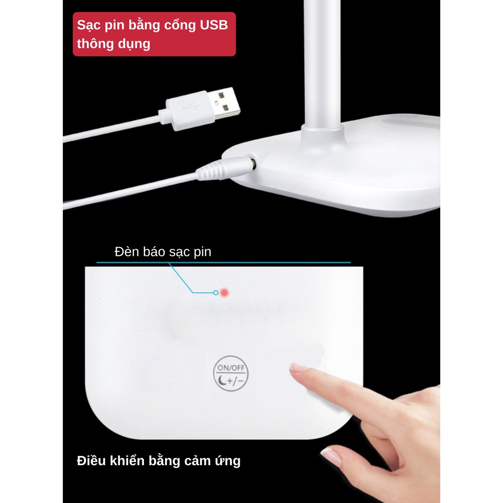 Đèn Học Để Bàn Đọc Sách, Làm Việc Elights LED Tích Điện Bảo Vệ Mắt, Chống Cận 3 Chế Độ Ánh Sáng
