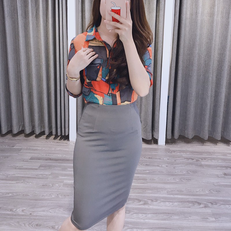 Chân  Váy Bút Chì Xẻ Sau Công Sở Dáng Dài Umi Cúc Fashion màu xám xanh nâu -Hàng nhập khẩu | BigBuy360 - bigbuy360.vn