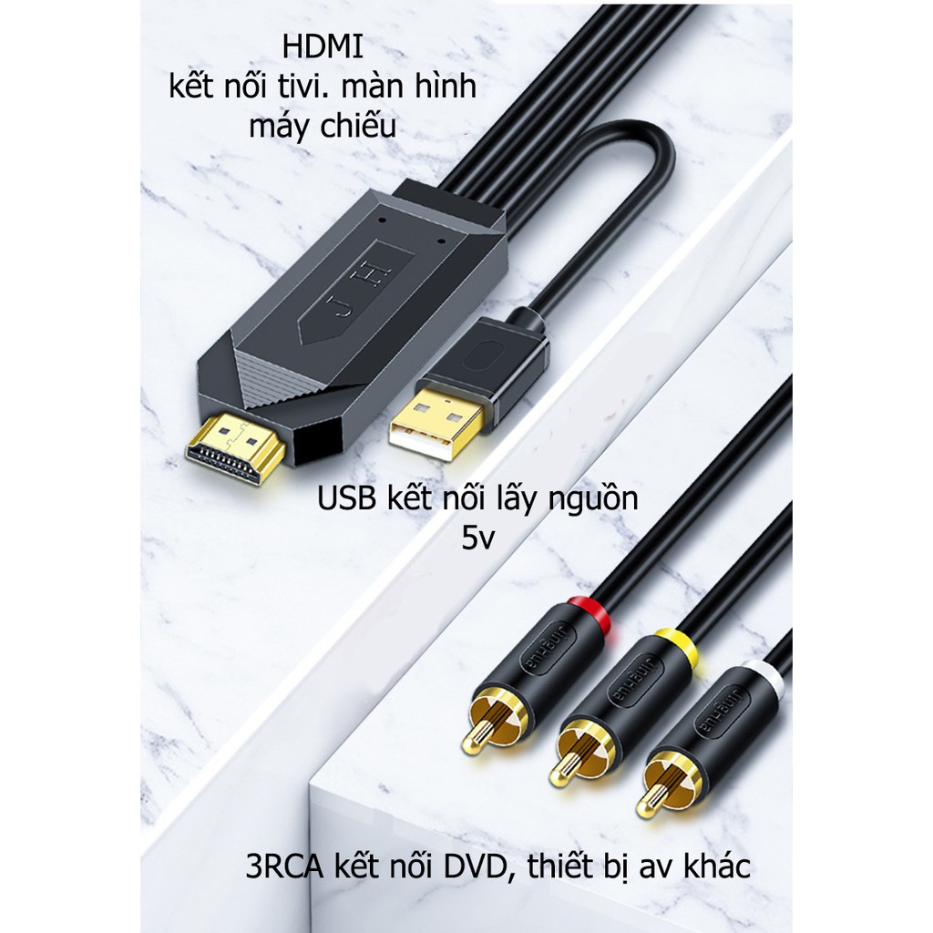 [Mã ELHACE giảm 4% đơn 300K] Cáp chuyển hoa sen AV ra HDMI 1080p - Jinghua Z132