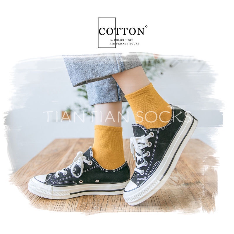 Tất vớ nữ cổ ngắn Cotton màu trơn đơn giản