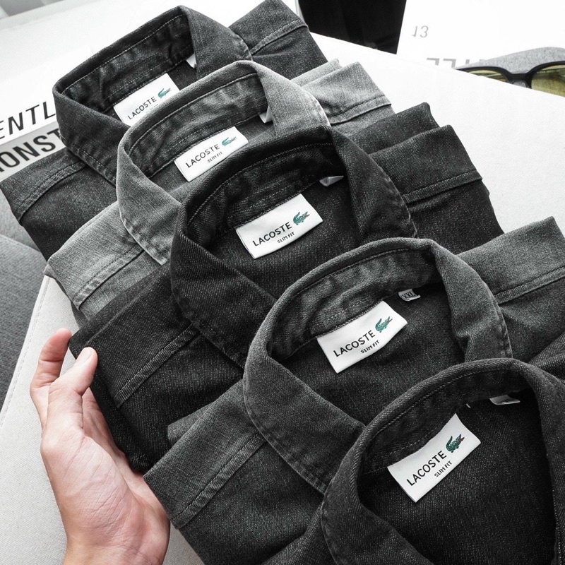 Sơ mi dài tay Denim lacos phối túi ngực wash bụi Chất jean dày có thun co dãn VNXK